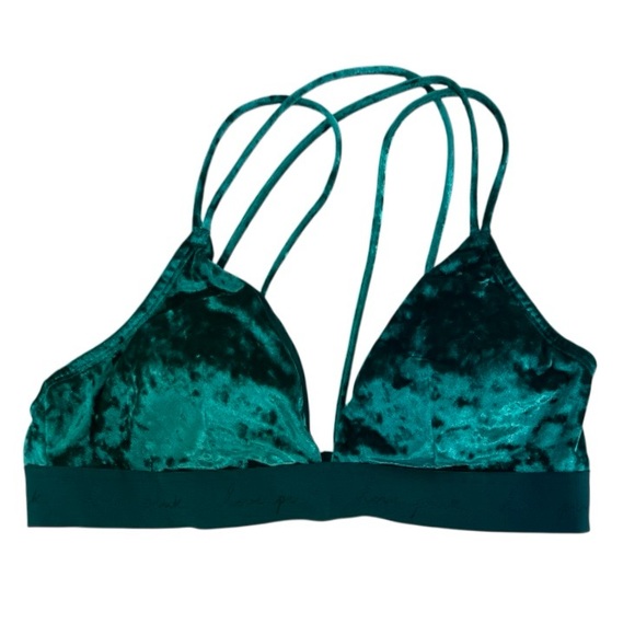 PINK Victoria's Secret Velvet Strappy Bralette - Deep Green - Picture 1 of 4